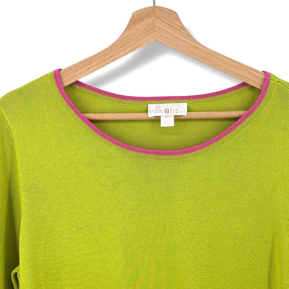 Belle by Kim Gravel Preppy Rainbow Cuff Sweater Women's Size Large Boat Neck - Picture 2 of 6
